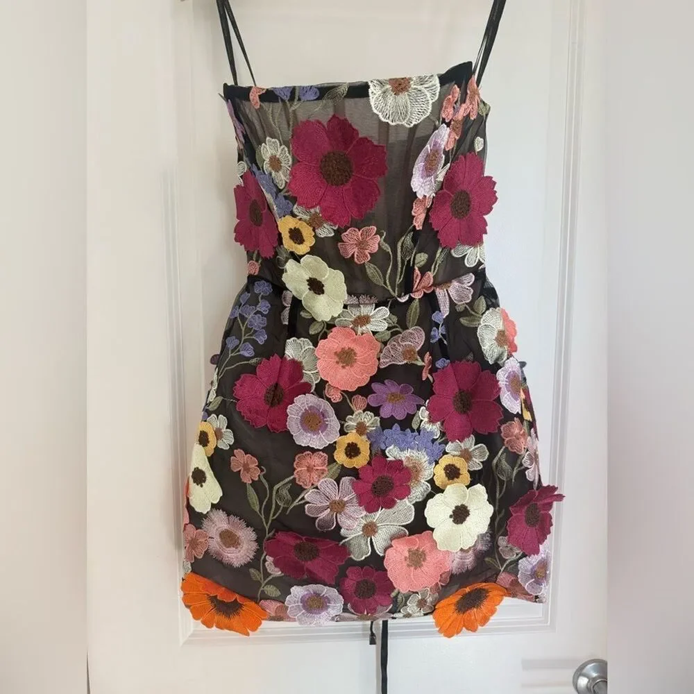 NWOT BRONX AND BANCO Bouquet Maraya Mini Dress in Black Multi, szie L - Picture 4 of 16